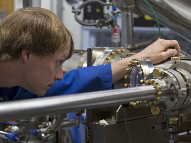 Timo at the molecular beam epitaxy system.