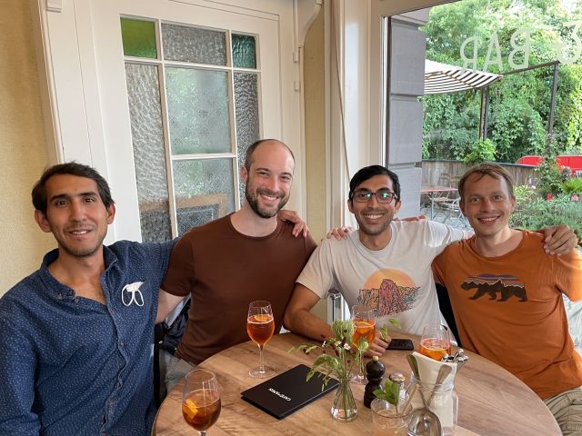 Former members of the group getting together in Switzerland (summer 2022): David, Chris, Santosh and Timo.